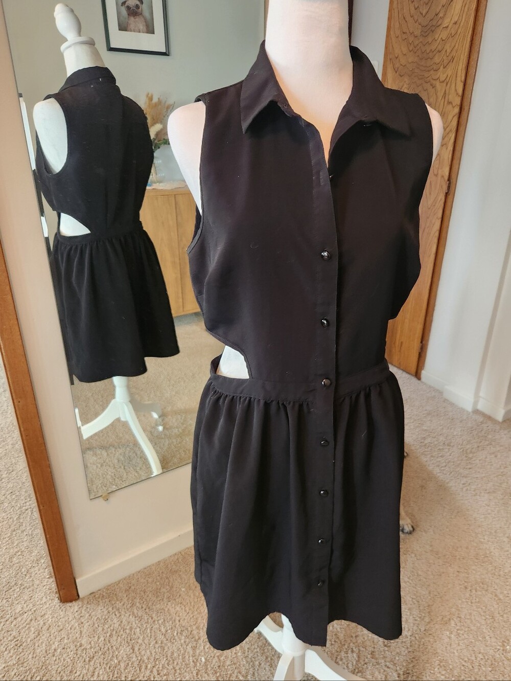 (2 For $25) One Clothing Black Collared Button Down Dress With Cut Outs